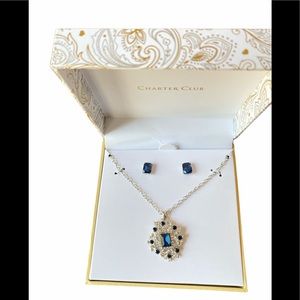 Silver-Tone-Pave, Pendant & Stud Earrings.